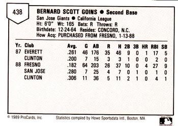 1989 ProCards Minor League Team Sets #438 Scott Goins Back