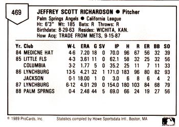 1989 ProCards Minor League Team Sets #469 Jeff Richardson Back