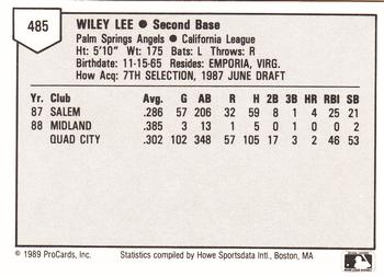 1989 ProCards Minor League Team Sets #485 Wiley Lee Back