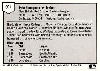 1989 ProCards Minor League Team Sets #601 Pete Youngman Back