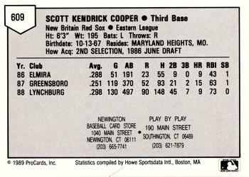 1989 ProCards Minor League Team Sets #609 Scott Cooper Back