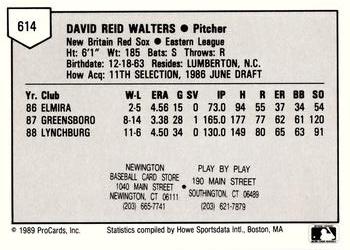 1989 ProCards Minor League Team Sets #614 Dave Walters Back