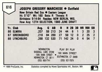1989 ProCards Minor League Team Sets #616 Joe Marchese Back