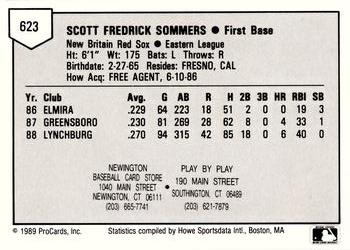 1989 ProCards Minor League Team Sets #623 Scott Sommers Back