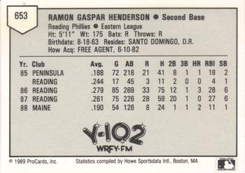 1989 ProCards Minor League Team Sets #653 Ramon Henderson Back