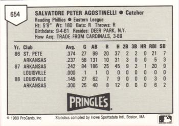 1989 ProCards Minor League Team Sets #654 Sal Agostinelli Back