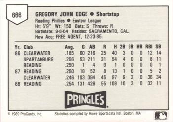 1989 ProCards Minor League Team Sets #666 Greg Edge Back