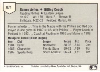 1989 ProCards Minor League Team Sets #671 Ramon Aviles Back