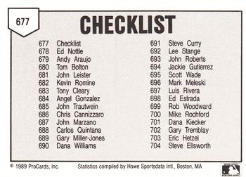 1989 ProCards Minor League Team Sets #677 Checklist Back