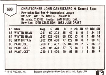 1989 ProCards Minor League Team Sets #686 Chris Cannizzaro Back