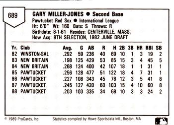 1989 ProCards Minor League Team Sets #689 Gary Miller-Jones Back