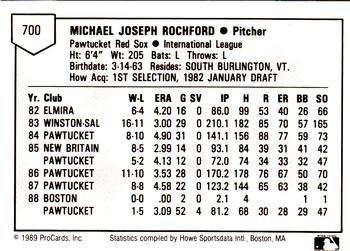 1989 ProCards Minor League Team Sets #700 Mike Rochford Back