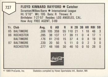 1989 ProCards Minor League Team Sets #727 Floyd Rayford Back