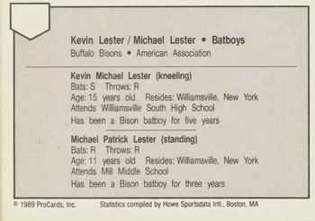 1989 ProCards Minor League Team Sets #NNO Kevin Lester / Michael Lester Back