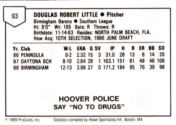 1989 ProCards Minor League Team Sets #93 Doug Little Back