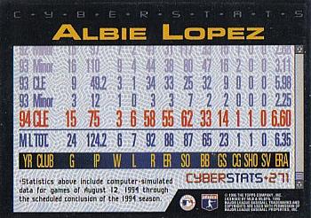 1995 Topps - CyberStats (Spectralight) #271 Albie Lopez Back
