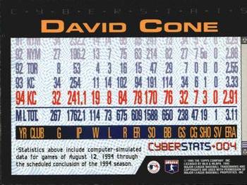 1995 Topps - CyberStats (Spectralight) #004 David Cone Back