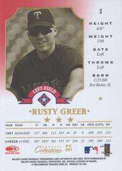 1998 Donruss Collections Leaf - Prized Collections #PC 201 Rusty Greer Back