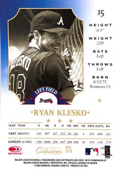 1998 Donruss Collections Leaf - Prized Collections #PC 215 Ryan Klesko Back