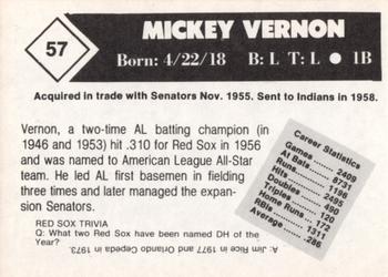 1981 Boston Globe Boston Red Sox #57 Mickey Vernon Back