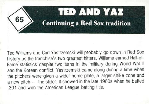 1981 Boston Globe Boston Red Sox #65 Ted and Yaz (Ted Williams / Carl Yastrzemski) Back