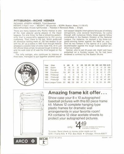 1971 Arco Pittsburgh Pirates #NNO Richie Hebner Back