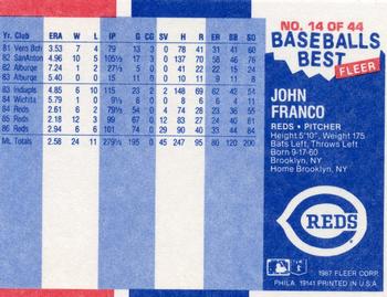 1987 Fleer Baseball's Best Sluggers vs. Pitchers #14 John Franco Back