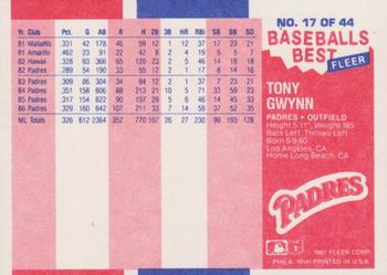 1987 Fleer Baseball's Best Sluggers vs. Pitchers #17 Tony Gwynn Back