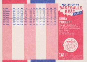 1987 Fleer Baseball's Best Sluggers vs. Pitchers #31 Kirby Puckett Back