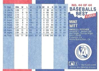 1987 Fleer Baseball's Best Sluggers vs. Pitchers #44 Mike Witt Back