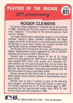 1990 Fleer Canadian #627 Roger Clemens Back