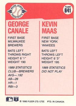 1990 Fleer Canadian #641 George Canale / Kevin Maas Back