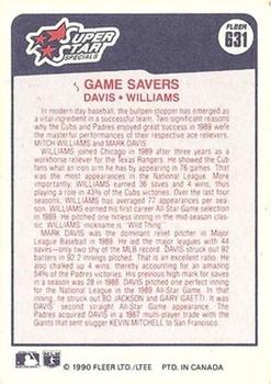 1990 Fleer Canadian #631 Game Savers (Mark Davis / Mitch Williams) Back