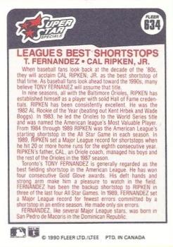 1990 Fleer Canadian #634 Leagues Best Shortstops (Tony Fernandez / Cal Ripken, Jr.) Back