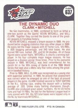 1990 Fleer Canadian #637 The Dynamic Duo (Will Clark / Kevin Mitchell) Back