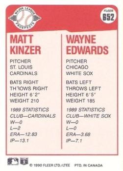 1990 Fleer Canadian #652 Matt Kinzer / Wayne Edwards Back