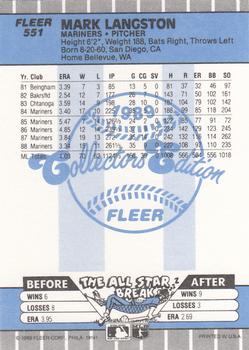 1989 Fleer - Glossy #551 Mark Langston Back