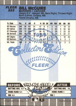 1989 Fleer - Glossy #553 Bill McGuire Back