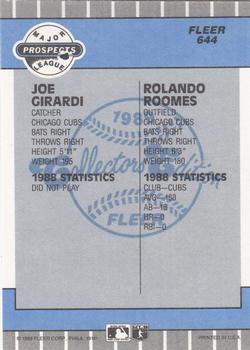 1989 Fleer - Glossy #644 Joe Girardi / Rolando Roomes Back