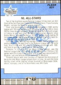 1989 Fleer - Glossy #631 N.L. All-Stars (Will Clark / Rafael Palmeiro) Back