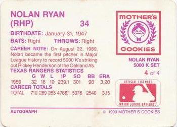 1990 Mother's Cookies Nolan Ryan #4 Nolan Ryan Back