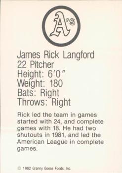 1982 Granny Goose Oakland Athletics #NNO Rick Langford Back
