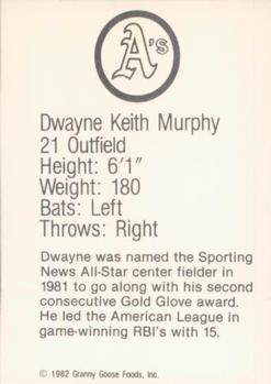 1982 Granny Goose Oakland Athletics Facsimile Signatures #NNO Dwayne Murphy Back