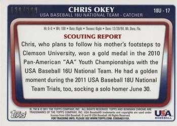 2011 Bowman Chrome - 18U USA National Team Autographs X-Fractors #18U17 Chris Okey Back