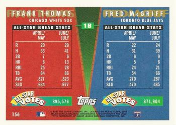 1995 Topps Traded & Rookies #156 Fred McGriff / Frank Thomas Back