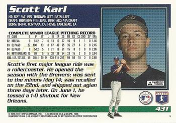 1995 Topps Traded & Rookies #43T Scott Karl Back