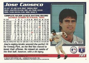 1995 Topps Traded & Rookies #72T Jose Canseco Back