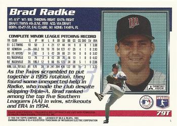 1995 Topps Traded & Rookies #79T Brad Radke Back