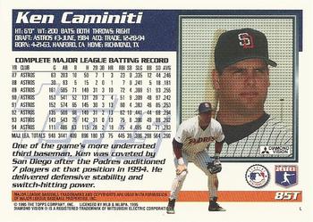 1995 Topps Traded & Rookies #85T Ken Caminiti Back