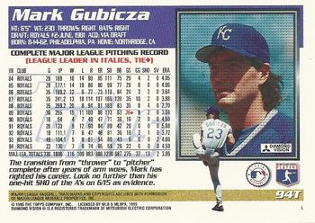 1995 Topps Traded & Rookies #94T Mark Gubicza Back